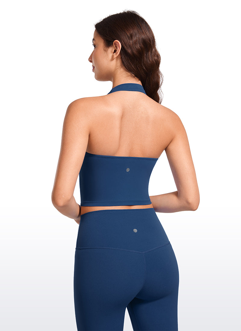 CRZ YOGA Womens Butterluxe Halter Longline Sports Bra Crop Tank Tops Deep Red