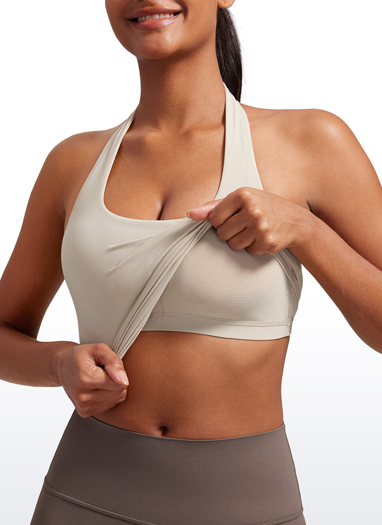 CRZ YOGA Womens Butterluxe Halter Longline Sports Bra Crop Tank Tops French Navy