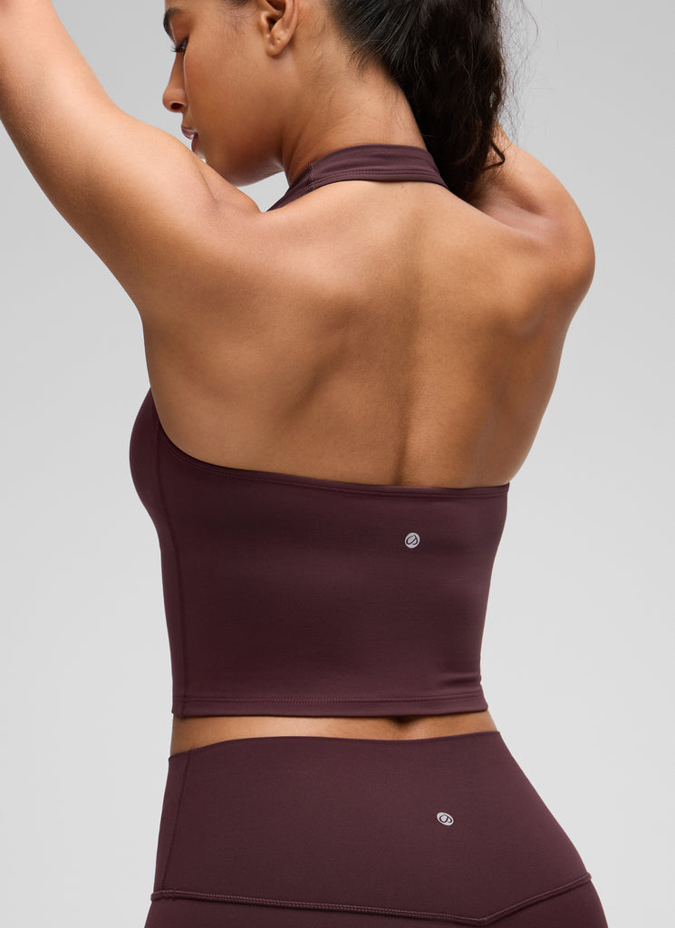 CRZ YOGA Womens Butterluxe Halter Longline Sports Bra Crop Tank Tops Ripe Plum