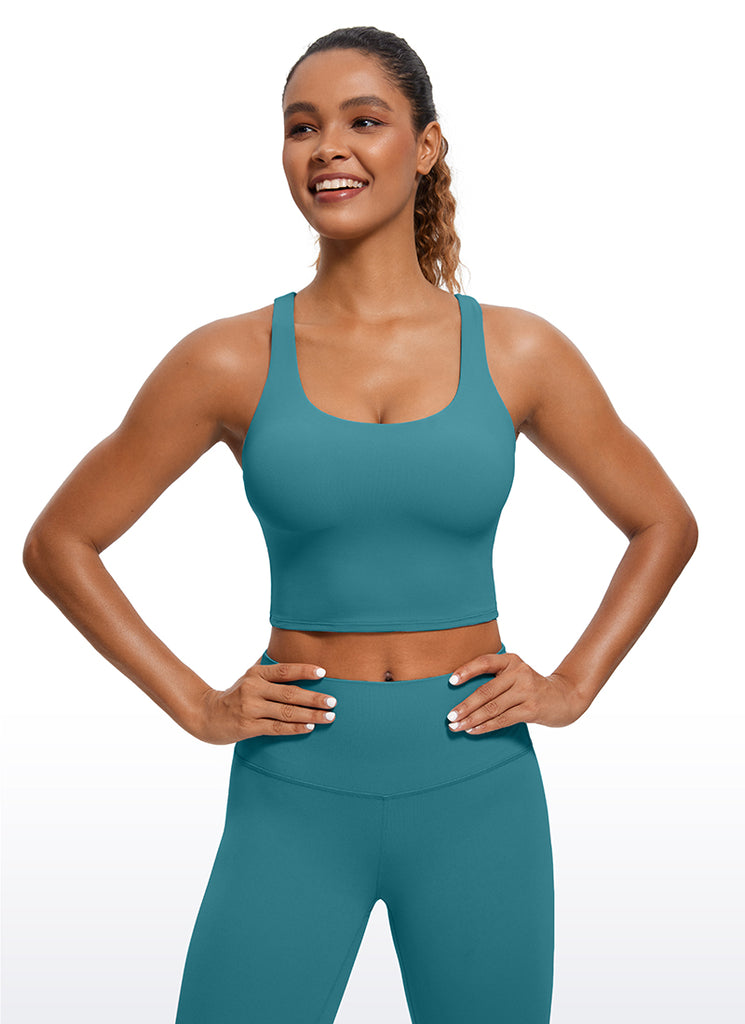 CRZ YOGA Womens Butterluxe Strappy Longline Criss Cross Sports Bra Green Jade