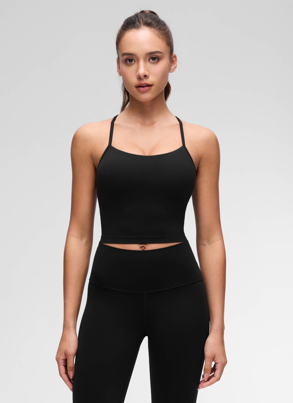 CRZ YOGA Womens Butterluxe Y Back Longline Sports Bras Crop Tank Top שחור