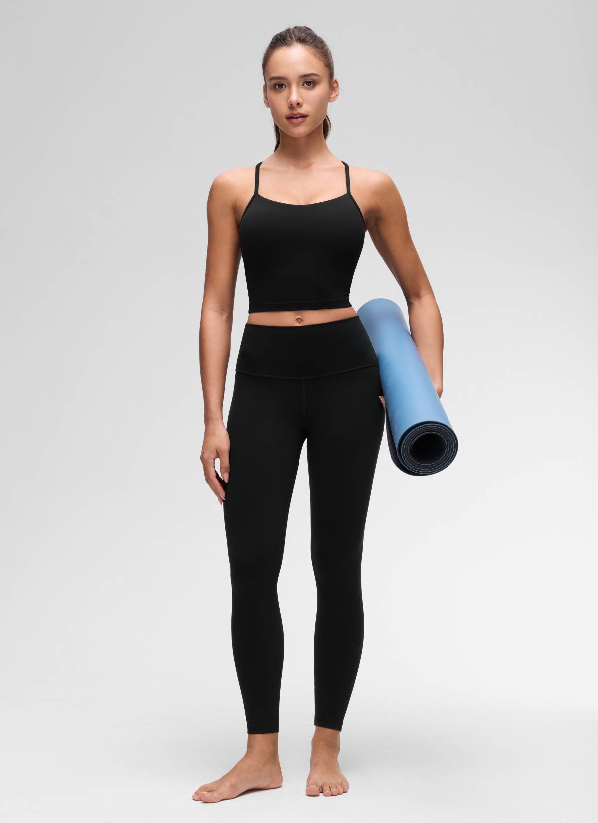 CRZ YOGA Womens Butterluxe Y Back Longline Sports Bras Crop Tank Top שחור