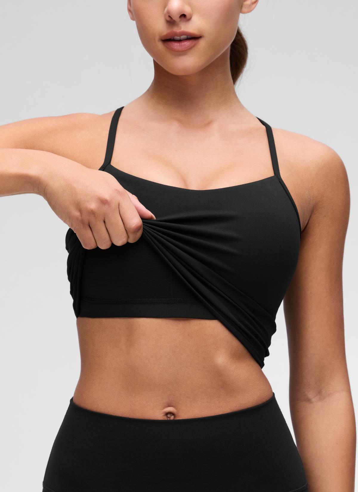 CRZ YOGA Womens Butterluxe Y Back Longline Sports Bras Crop Tank Top שחור