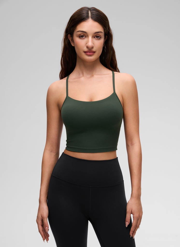 CRZ YOGA Womens Butterluxe Y Back Longline Sports Bras Crop Tank Top Legend Green