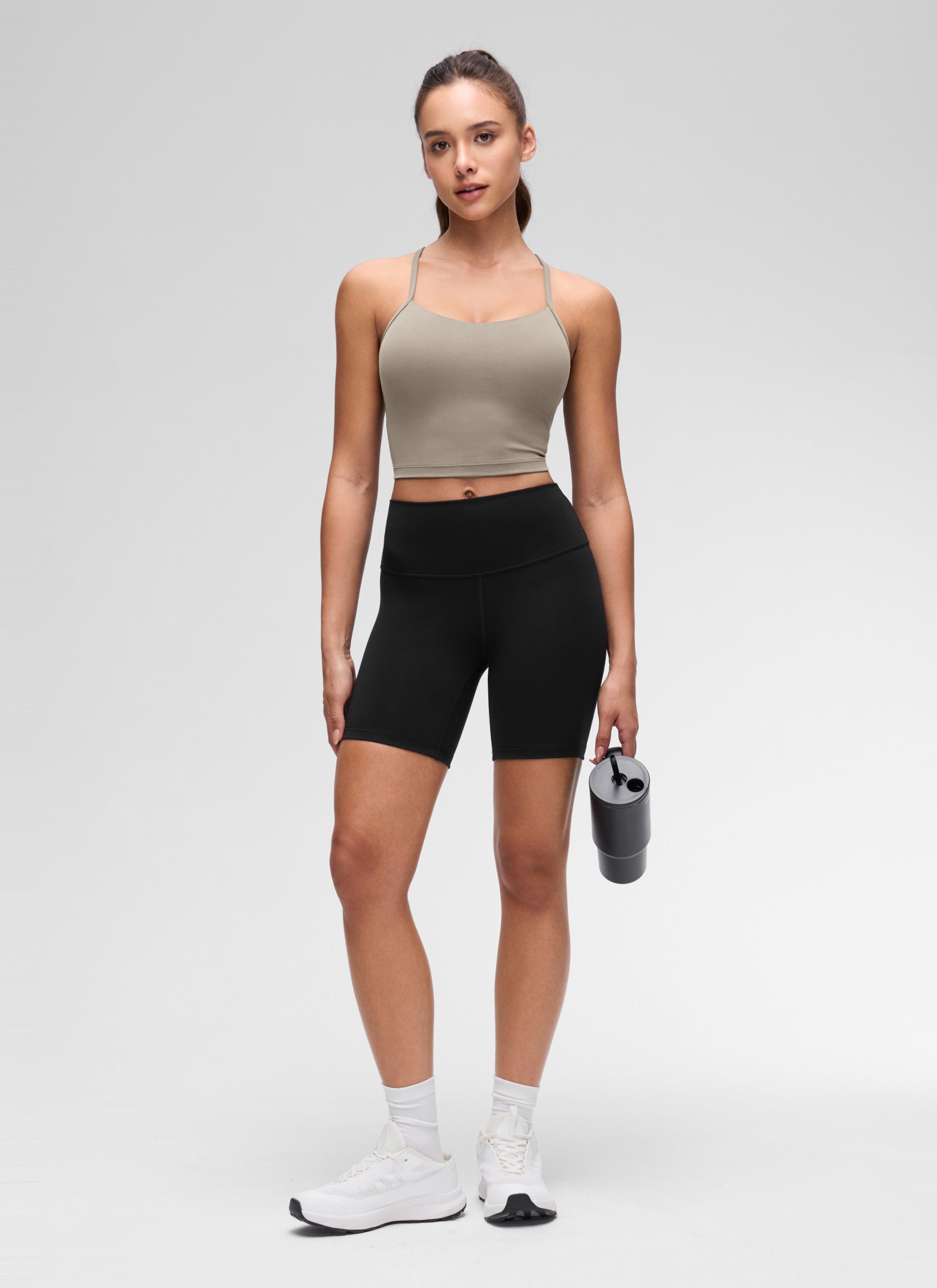 CRZ YOGA Womens Butterluxe Y Back Longline Sports Bras Crop Tank Top אפור אפר חם