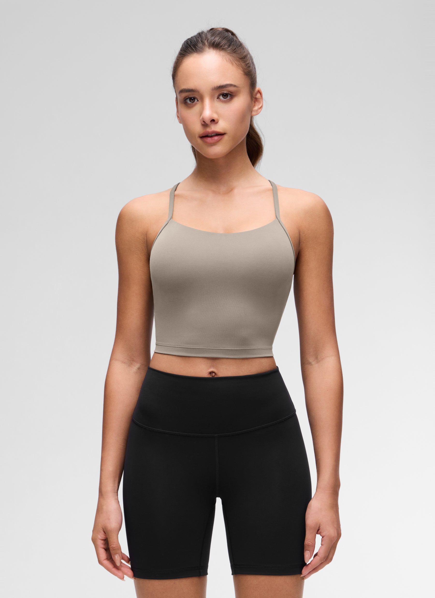 CRZ YOGA Womens Butterluxe Y Back Longline Sports Bras Crop Tank Top אפור אפר חם