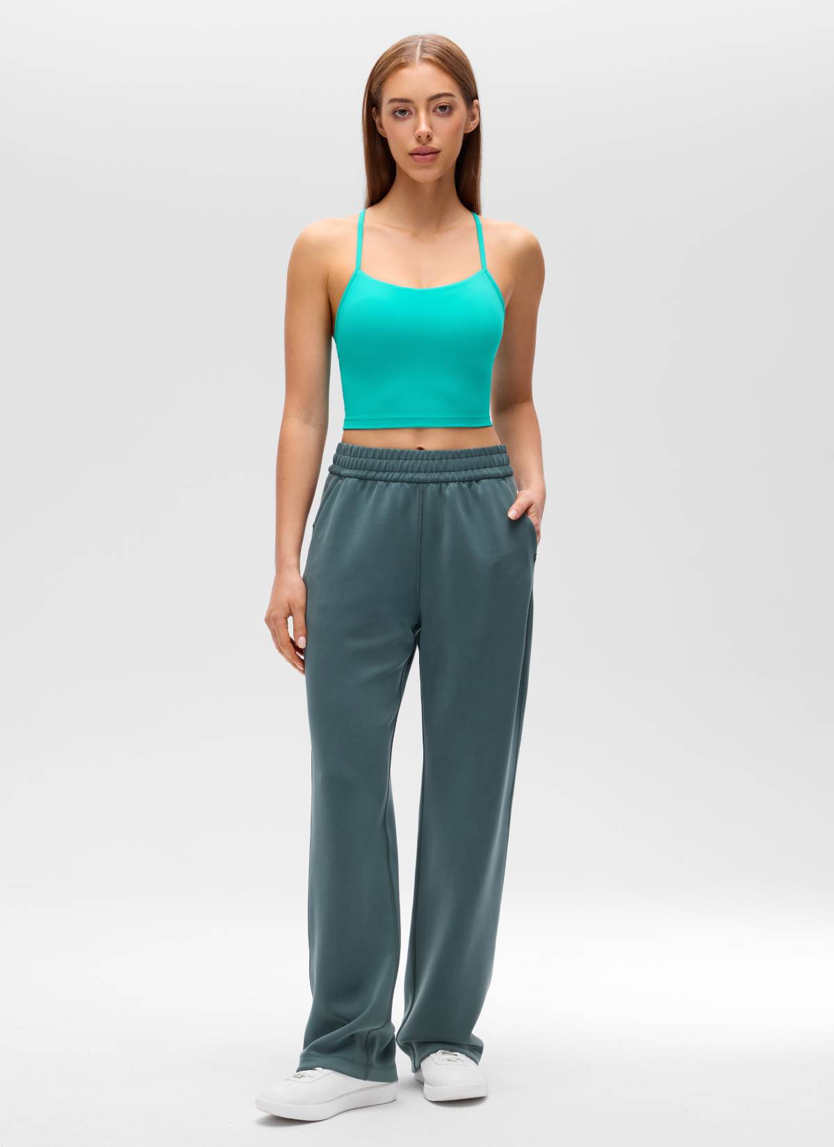 CRZ YOGA Womens Butterluxe Y Back Longline Sports Bras Crop Tank Top טורקיז טרופי