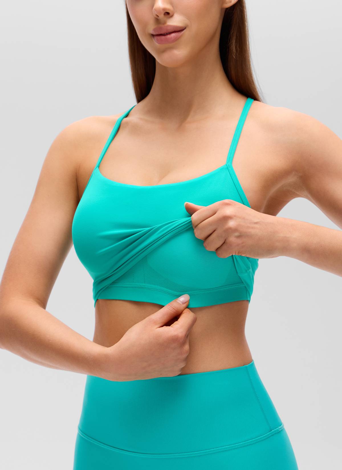CRZ YOGA Womens Butterluxe Y Back Longline Sports Bras Crop Tank Top Tropics Teal @model_info:Lary