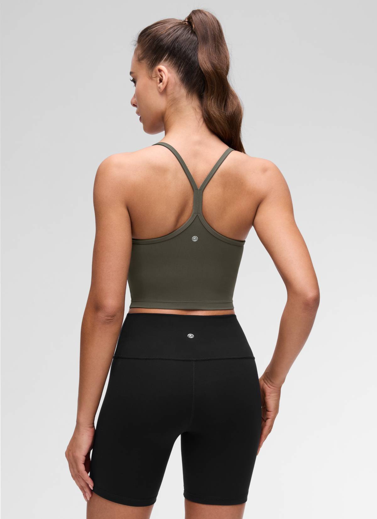 CRZ YOGA Womens Butterluxe Y Back Longline Sports Bras Crop Tank Top ירוק זית בהיר