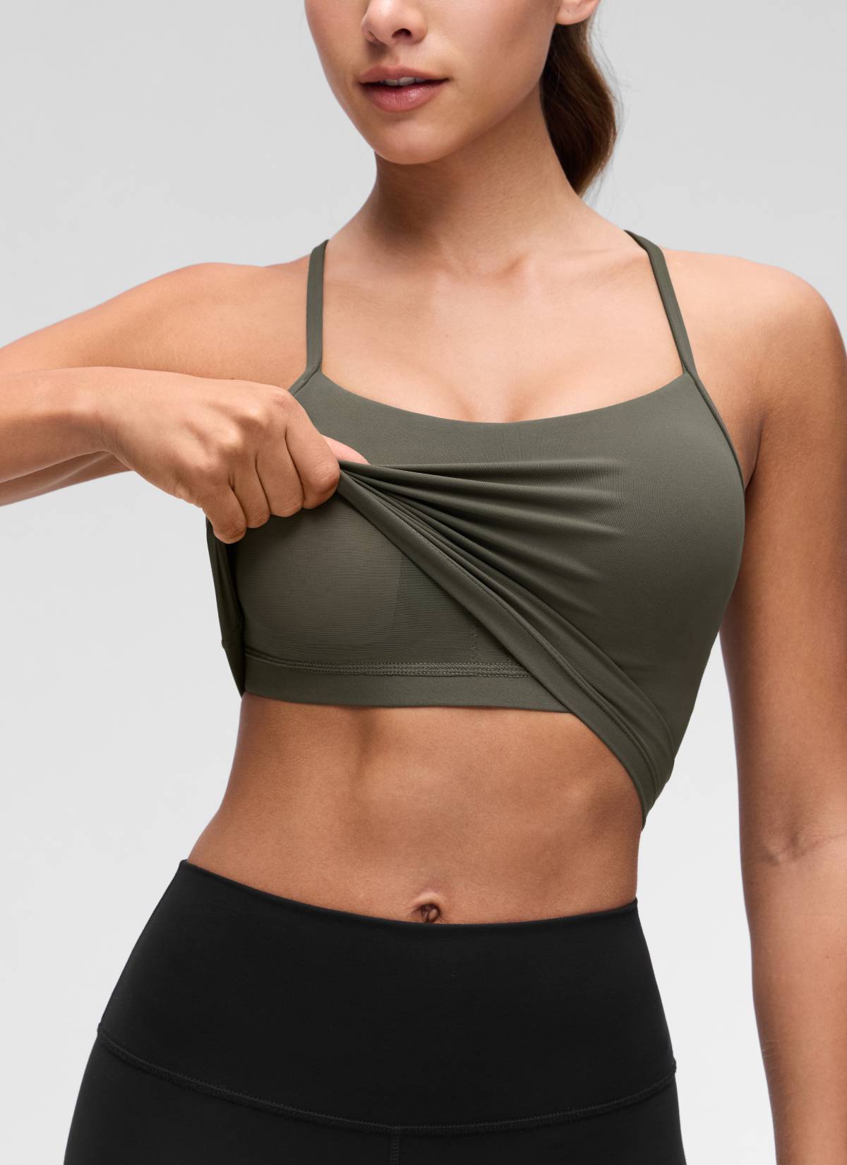 CRZ YOGA Womens Butterluxe Y Back Longline Sports Bras Crop Tank Top ירוק זית בהיר