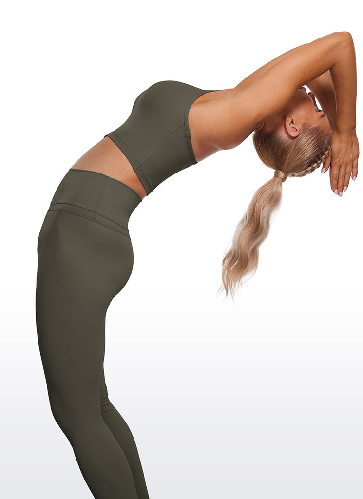 CRZ YOGA Womens Butterluxe Y Back Longline Sports Bras Crop Tank Top Light Army Green