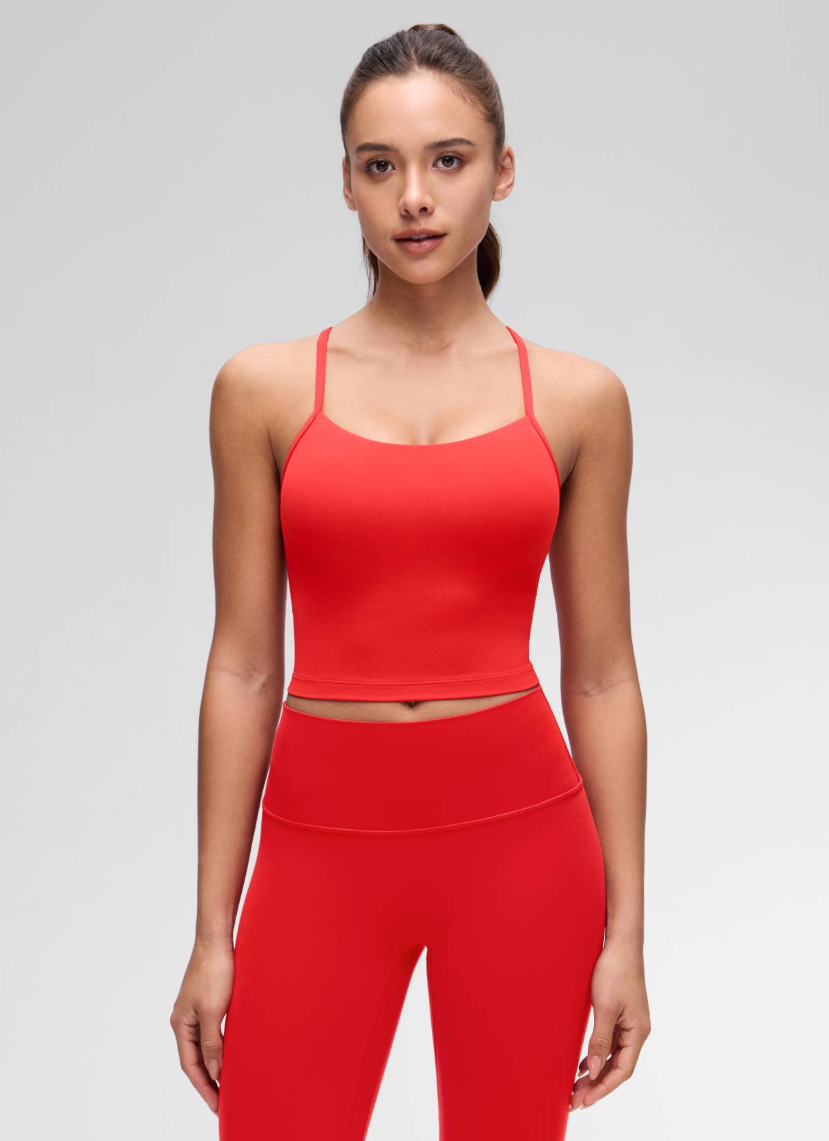 CRZ YOGA Womens Butterluxe Y Back Longline Sports Bras Crop Tank Top אדום עמוק