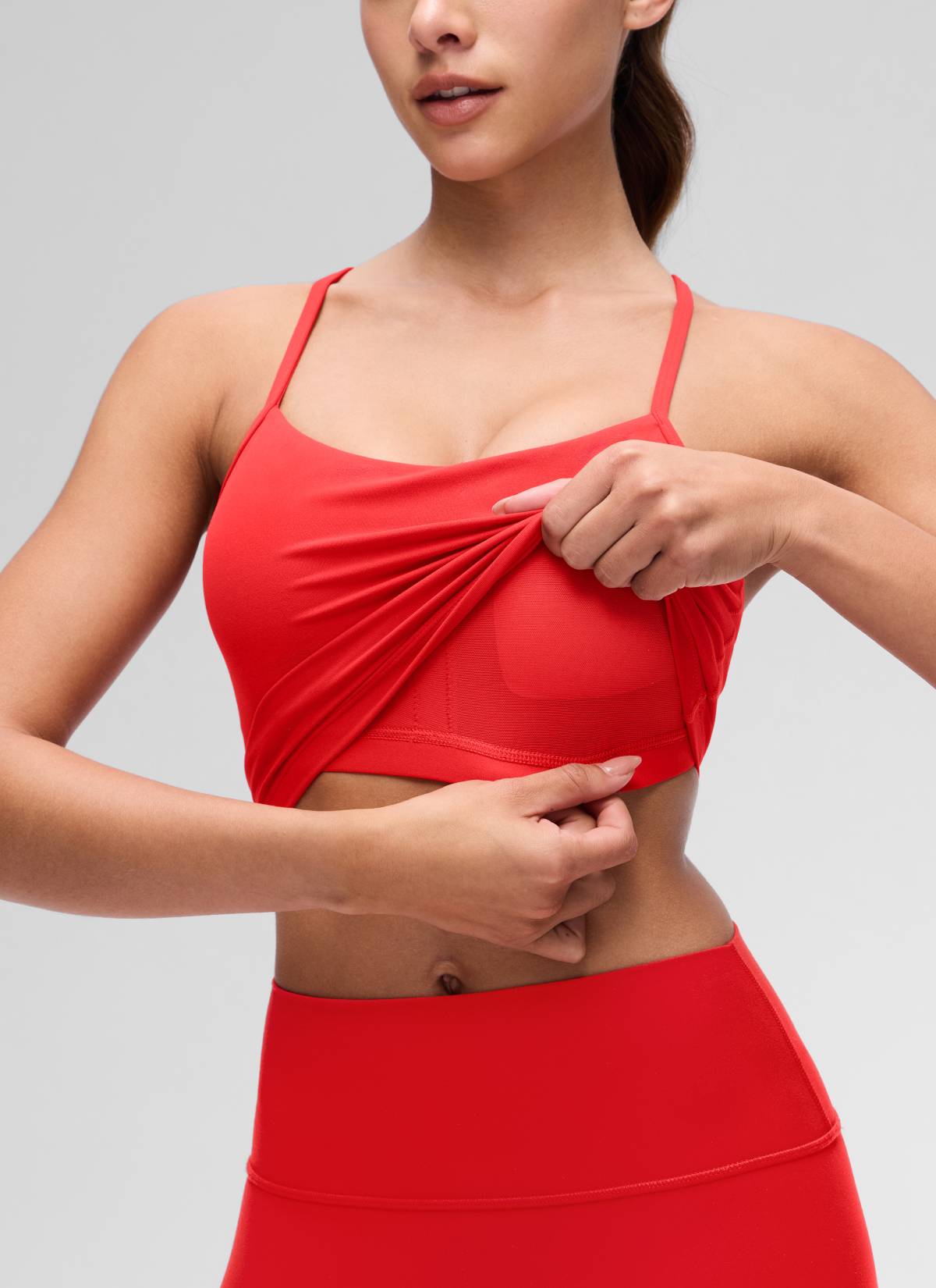 CRZ YOGA Womens Butterluxe Y Back Longline Sports Bras Crop Tank Top אדום עמוק