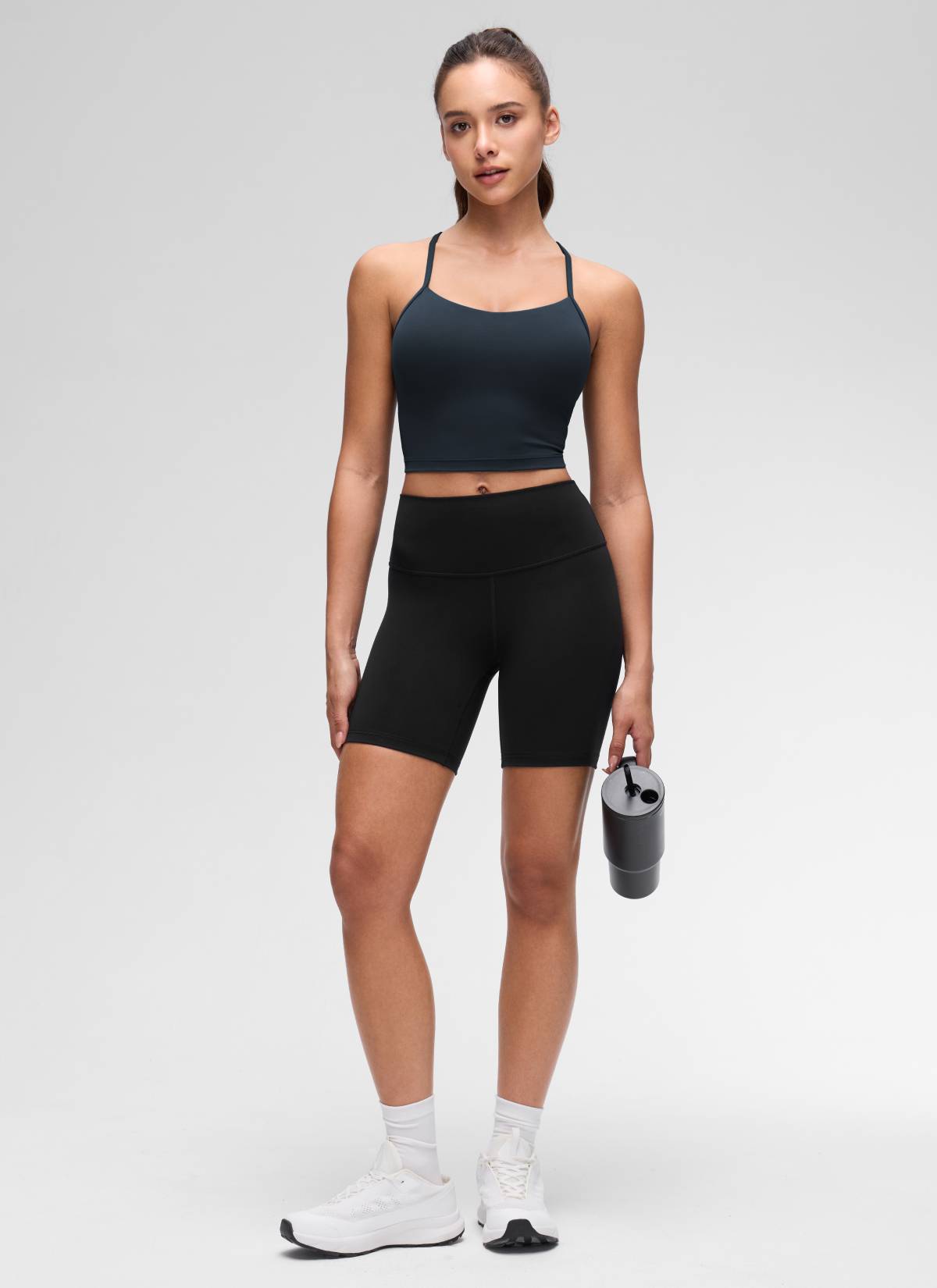 CRZ YOGA Womens Butterluxe Y Back Longline Sports Bras Crop Tank Top כחול נייבי