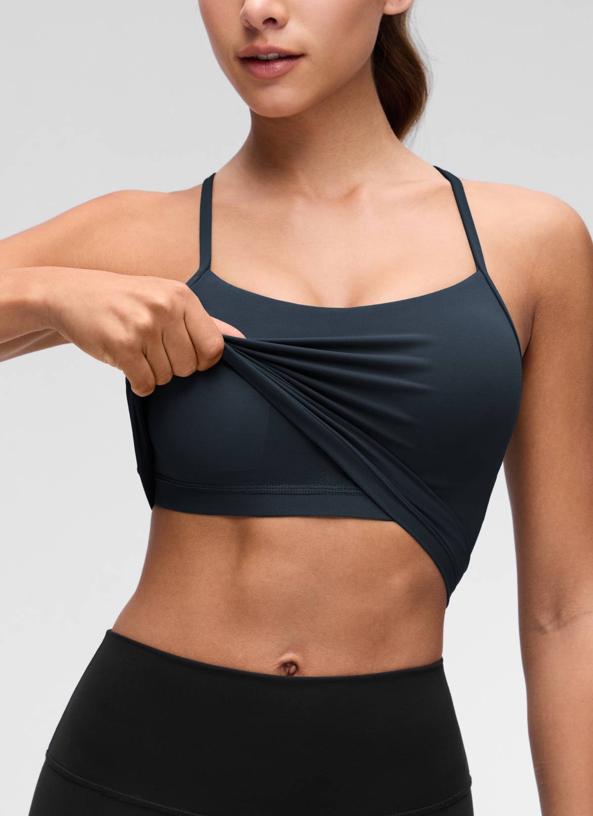CRZ YOGA Womens Butterluxe Y Back Longline Sports Bras Crop Tank Top כחול נייבי