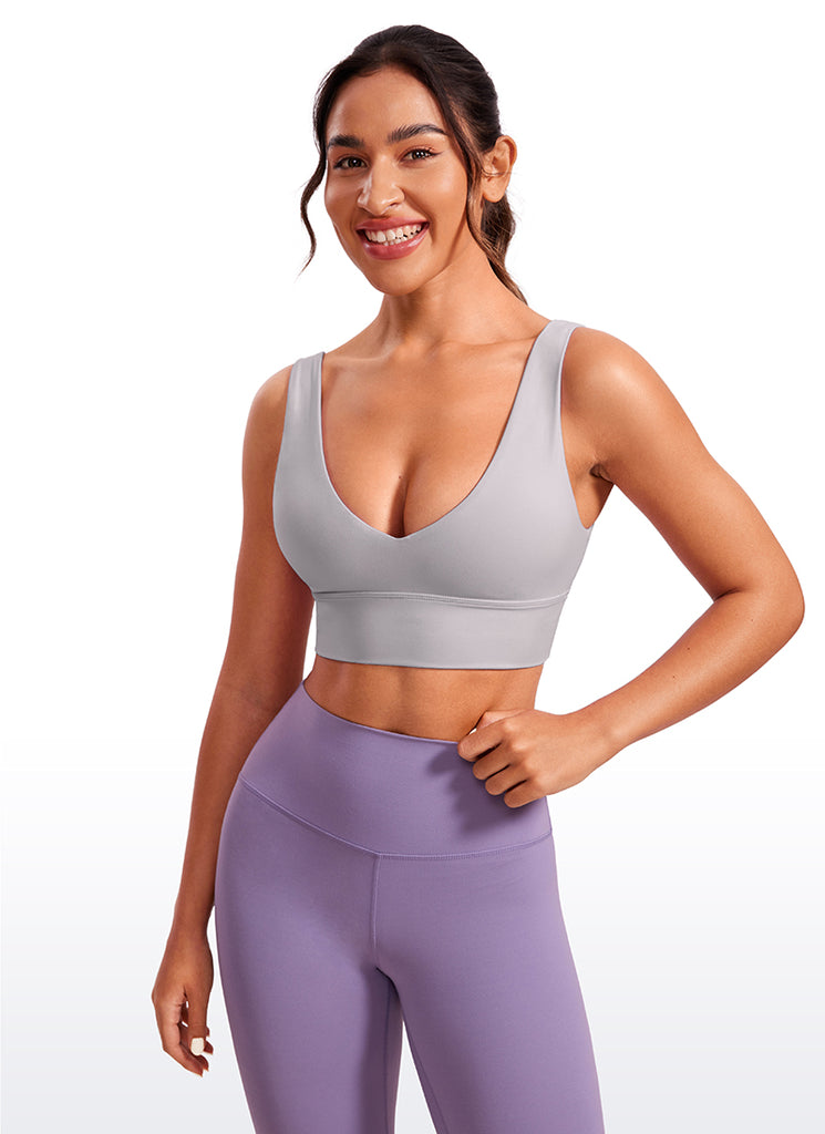 CRZ YOGA Women's Light Support Butterluxe Yoga Bra Longline U back V Neck Grey Sage