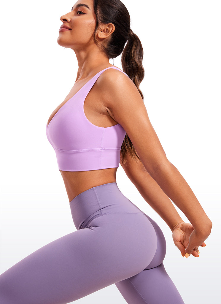 CRZ YOGA Women's Light Support Butterluxe Yoga Bra Longline U back V Neck Gull Gray