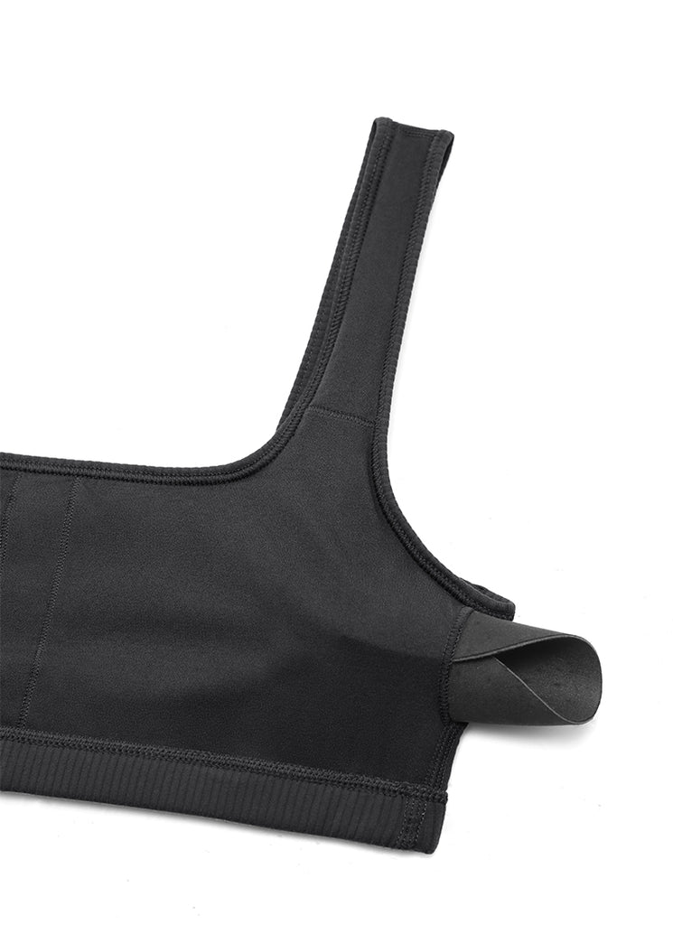 CRZ YOGA Women Ribbed Square Neck Cami Padded Mini Bra Black