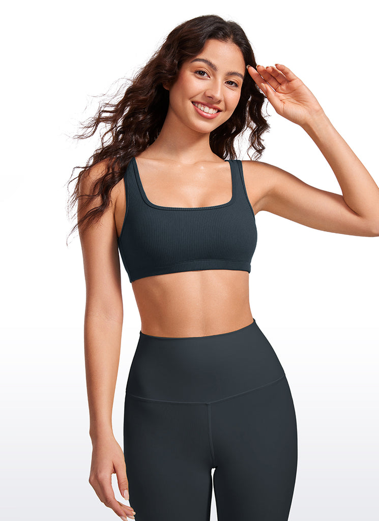 CRZ YOGA Women Ribbed Square Neck Cami Padded Mini Bra Velvet Dust