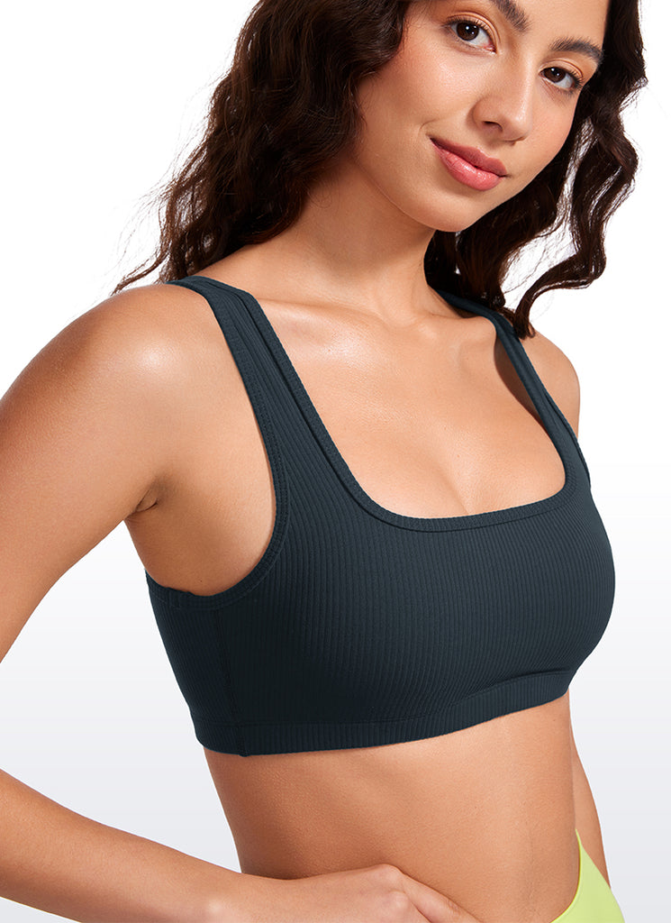 CRZ YOGA Women Ribbed Square Neck Cami Padded Mini Bra Universe Blue
