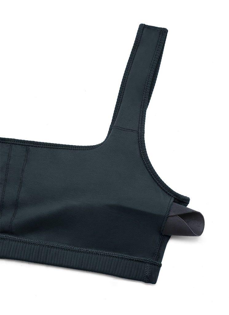 CRZ YOGA Women Ribbed Square Neck Cami Padded Mini Bra Universe Blue