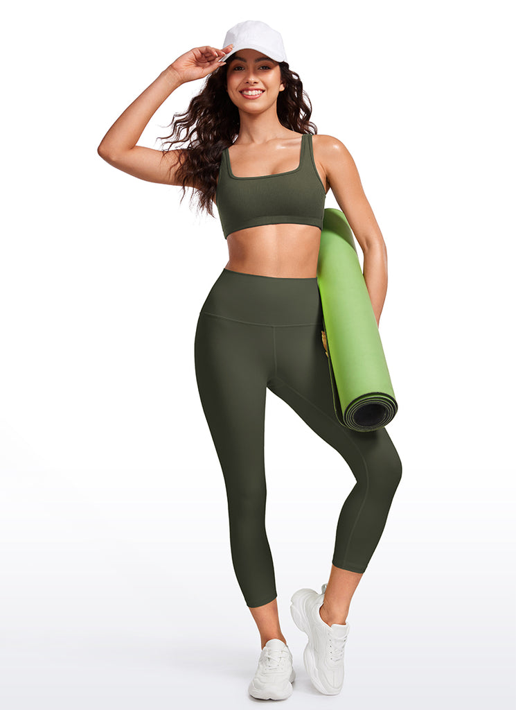 CRZ YOGA Women Ribbed Square Neck Cami Padded Mini Bra Universe Blue