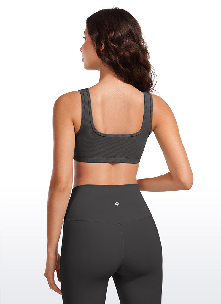 CRZ YOGA Women Ribbed Square Neck Cami Padded Mini Bra True Navy