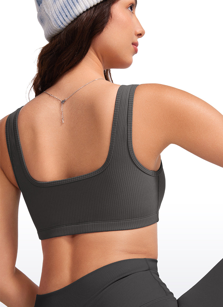 CRZ YOGA Women Ribbed Square Neck Cami Padded Mini Bra True Navy