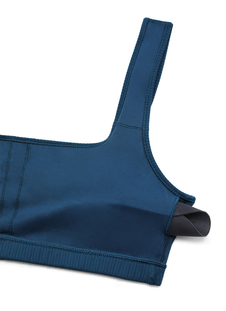 CRZ YOGA Women Ribbed Square Neck Cami Padded Mini Bra French Navy