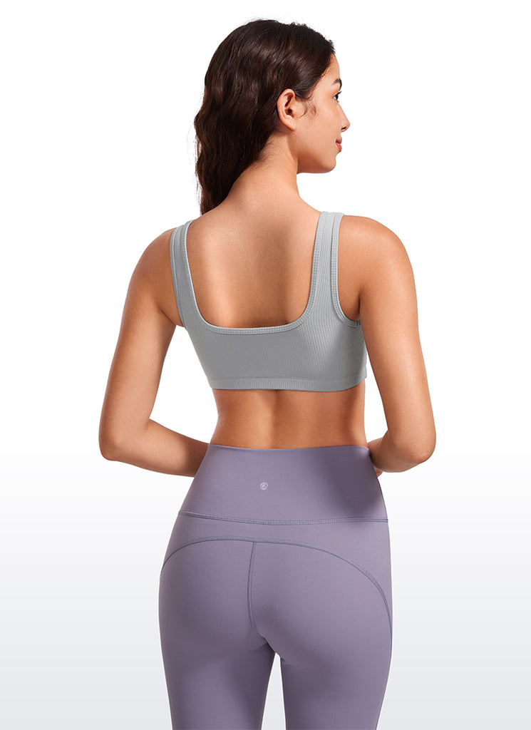 CRZ YOGA Women Ribbed Square Neck Cami Padded Mini Bra Black