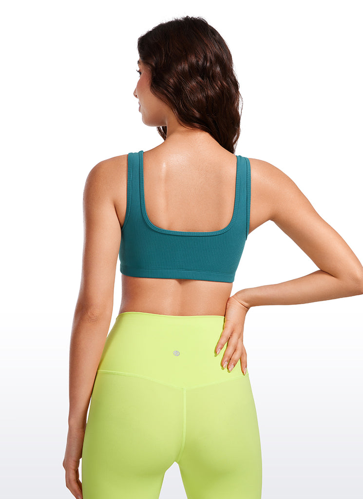 CRZ YOGA Women Ribbed Square Neck Cami Padded Mini Bra Rhino Grey