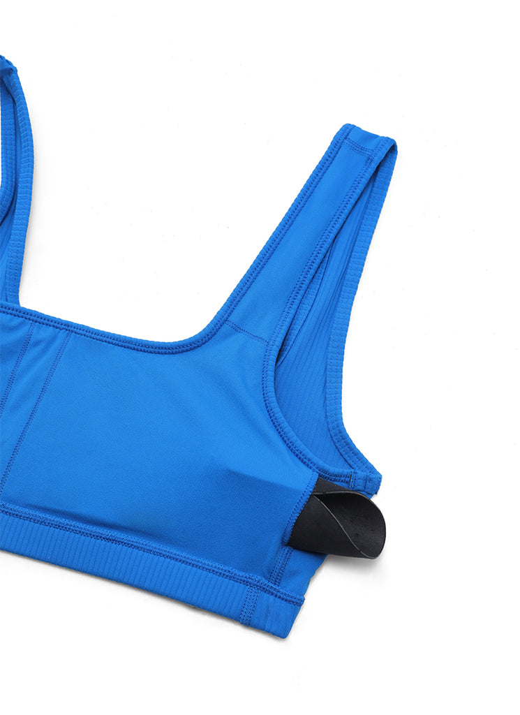 CRZ YOGA Women Ribbed Square Neck Cami Padded Mini Bra Sparkle Blue