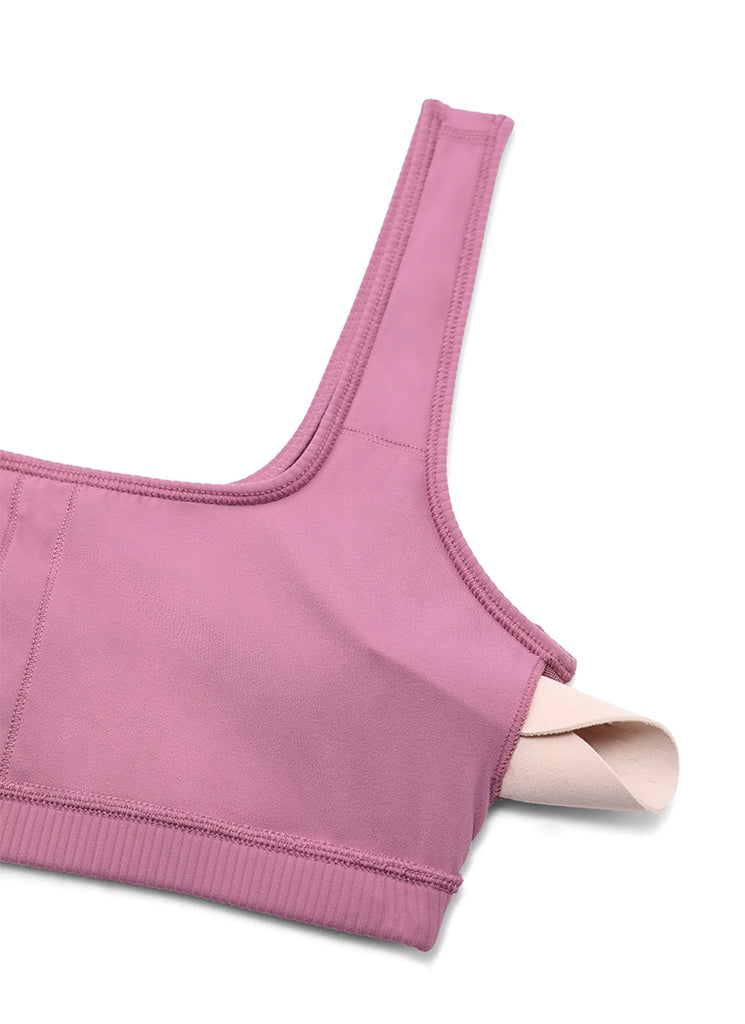 CRZ YOGA Women Ribbed Square Neck Cami Padded Mini Bra Green Jade