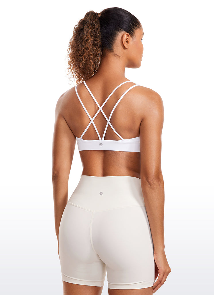 CRZ YOGA Women's Light Support Butterluxe Yoga Bra Strappy back White
