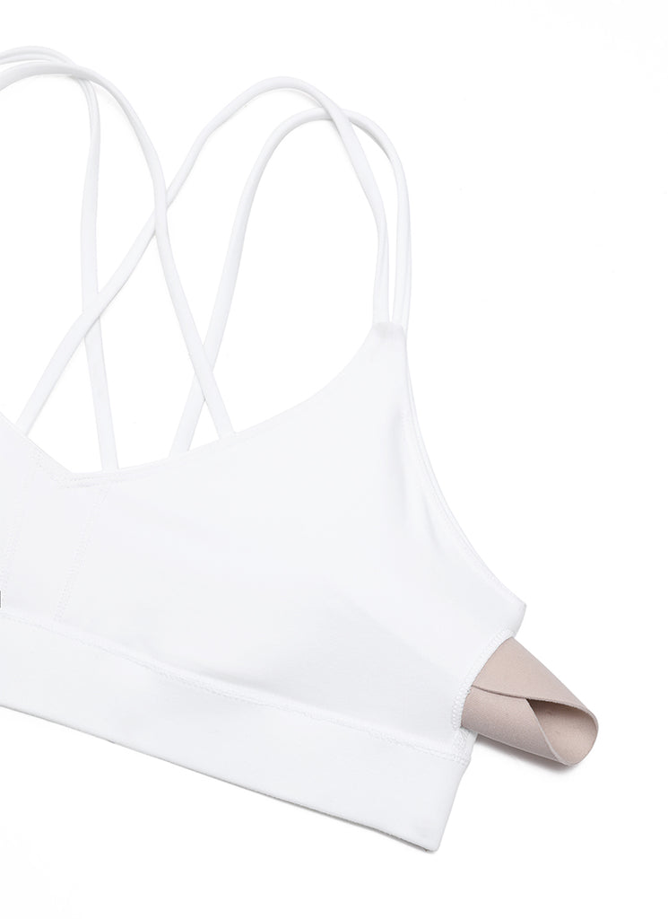 CRZ YOGA Women's Light Support Butterluxe Yoga Bra Strappy back White