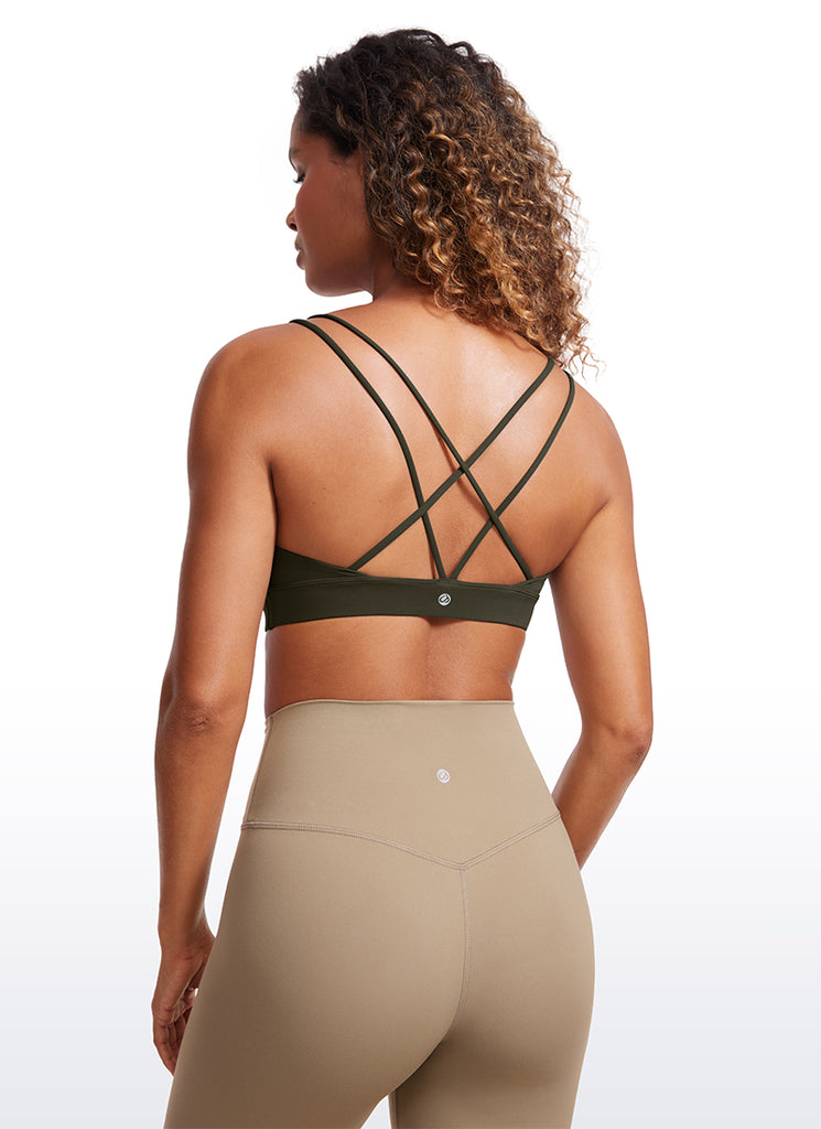 CRZ YOGA Women's Light Support Butterluxe Yoga Bra Strappy back Grey Sage