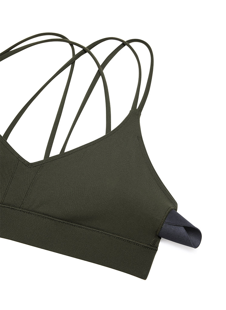 CRZ YOGA Women's Light Support Butterluxe Yoga Bra Strappy back Olive Green
