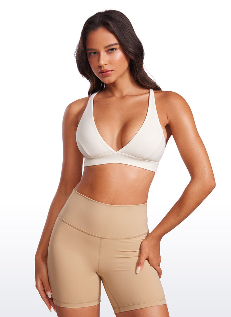 CRZ YOGA Women's Light Support Butterluxe Yoga Bra Strappy back V Neck Sparkle Blue