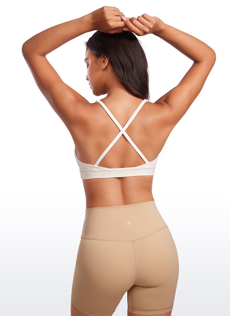 CRZ YOGA Women's Light Support Butterluxe Yoga Bra Strappy back V Neck Deep Red