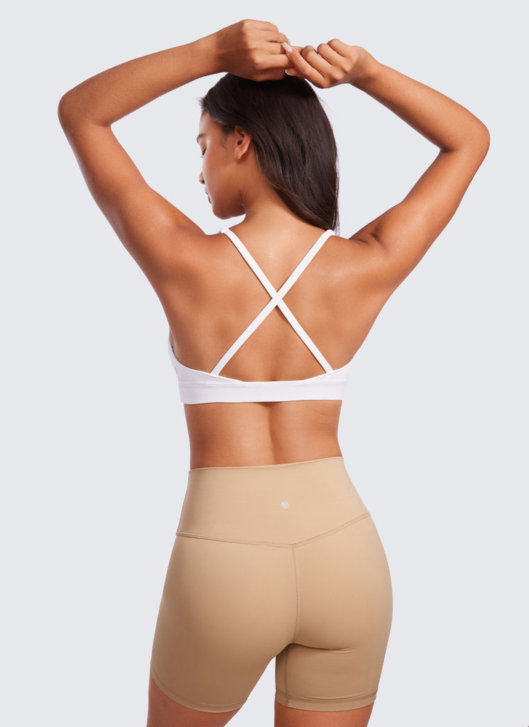 CRZ YOGA Women's Light Support Butterluxe Yoga Bra Strappy back V Neck Black