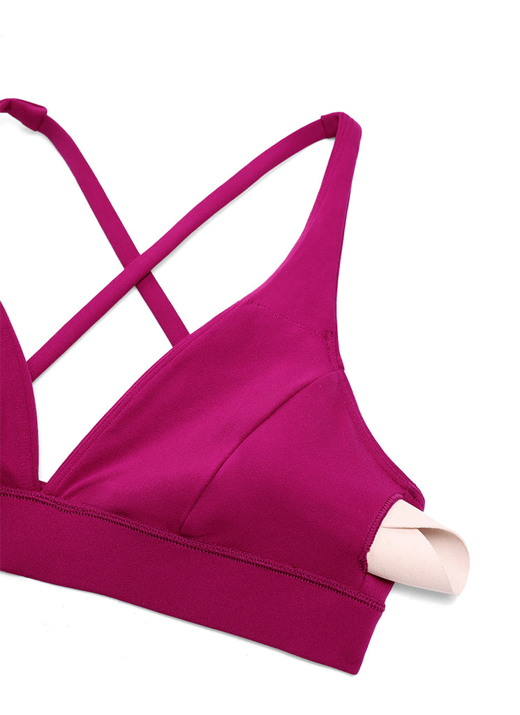CRZ YOGA Women's Light Support Butterluxe Yoga Bra Strappy back V Neck Magenta Purple
