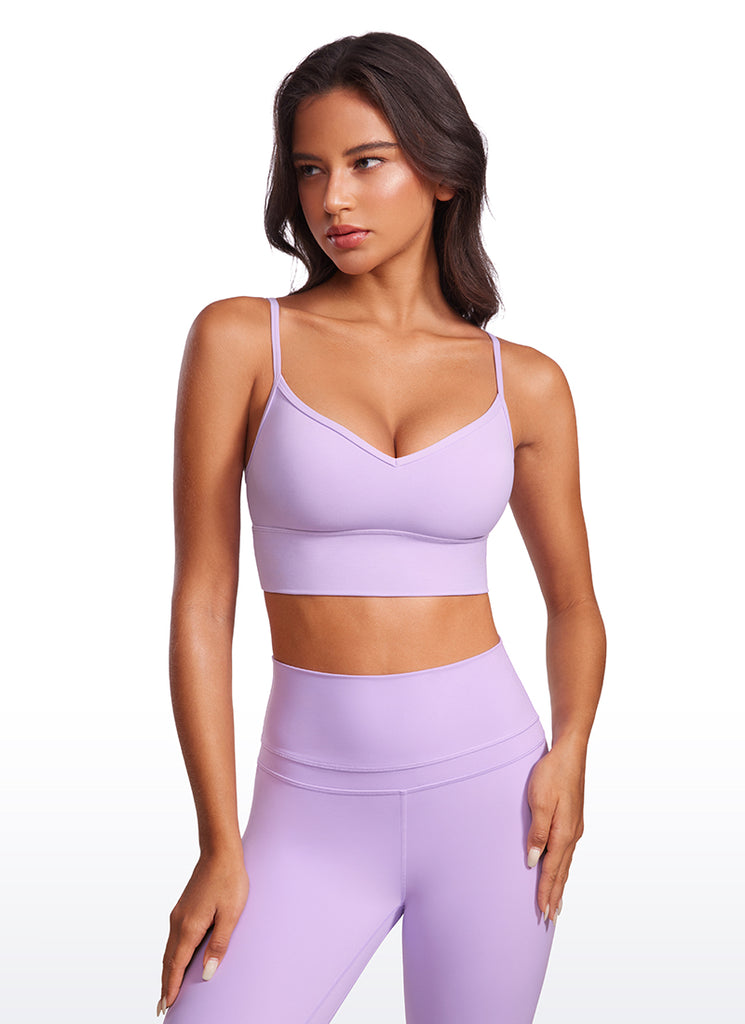 CRZ YOGA Butterluxe Womens V Neck Longline Camisole Yoga Padded Sports Bra Elfin Purple