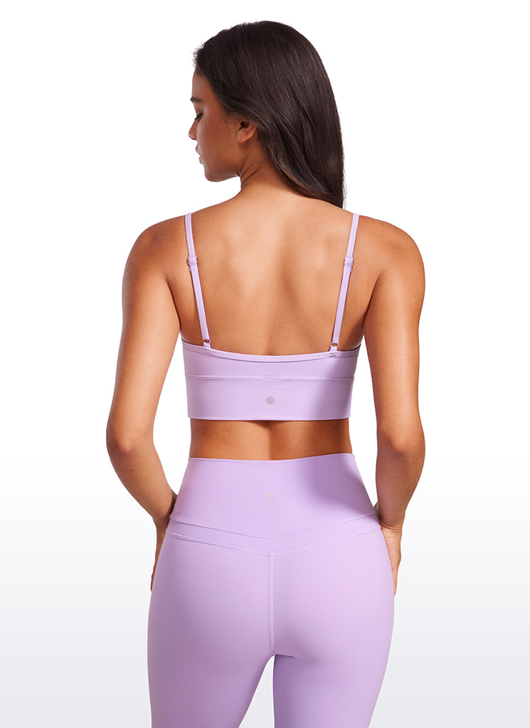 CRZ YOGA Butterluxe Womens V Neck Longline Camisole Yoga Padded Sports Bra Elfin Purple