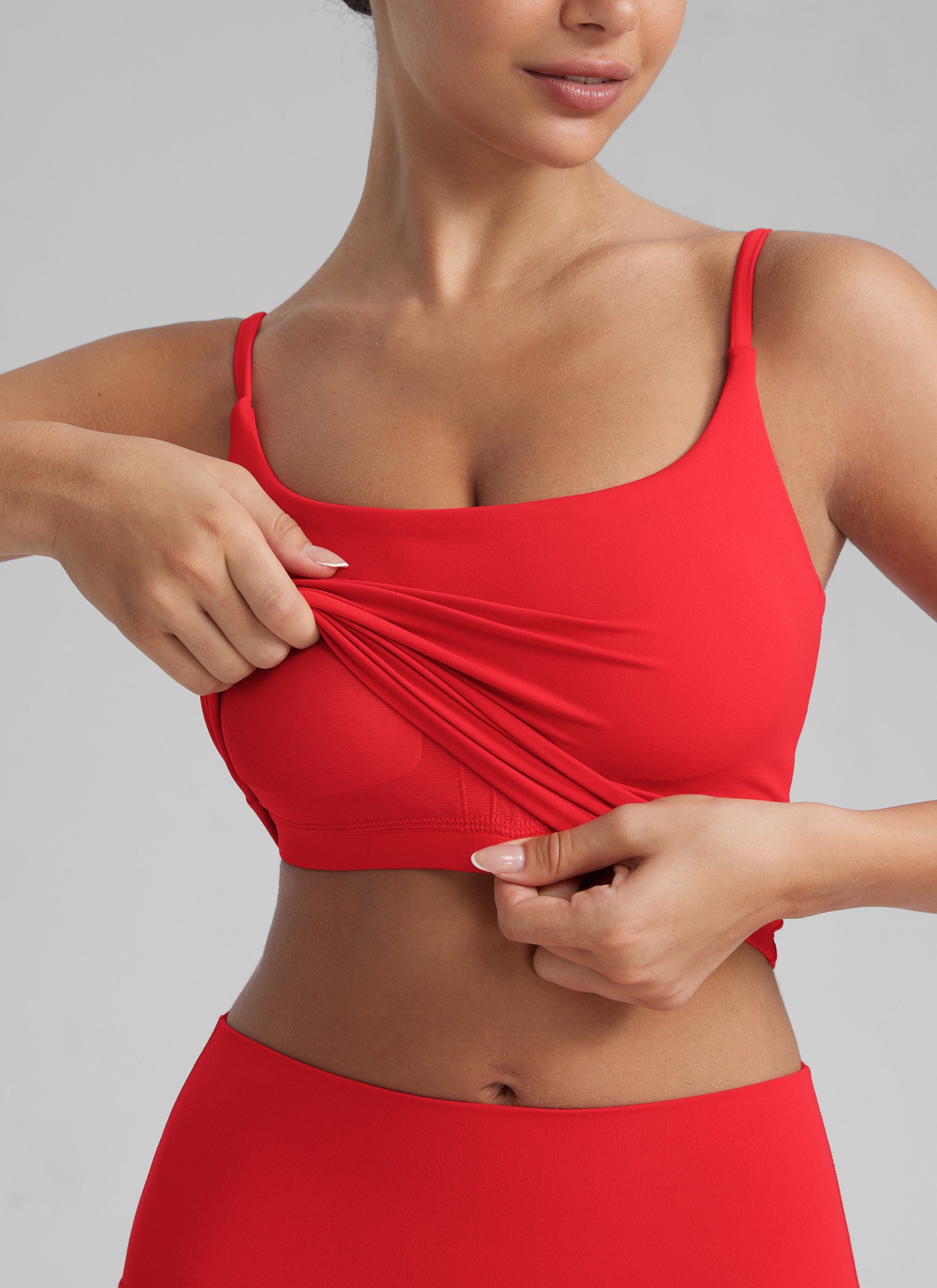 CRZ YOGA Womens Butterlift Scoop Neck U Back Yoga Longline Sports Bra Deep Red