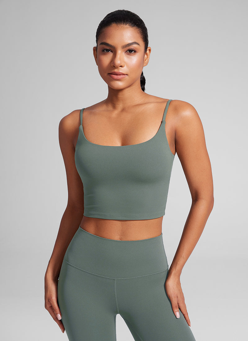 CRZ YOGA Womens Butterlift Scoop Neck U Back Yoga Longline Sports Bra Olive Green