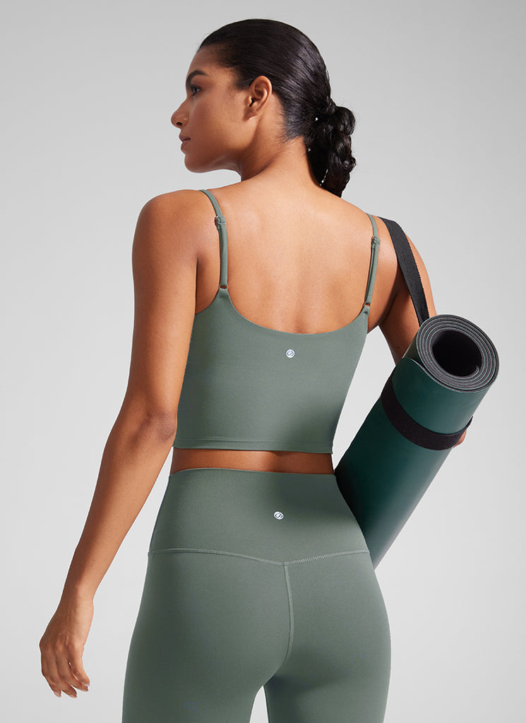 CRZ YOGA Womens Butterlift Scoop Neck U Back Yoga Longline Sports Bra Olive Green