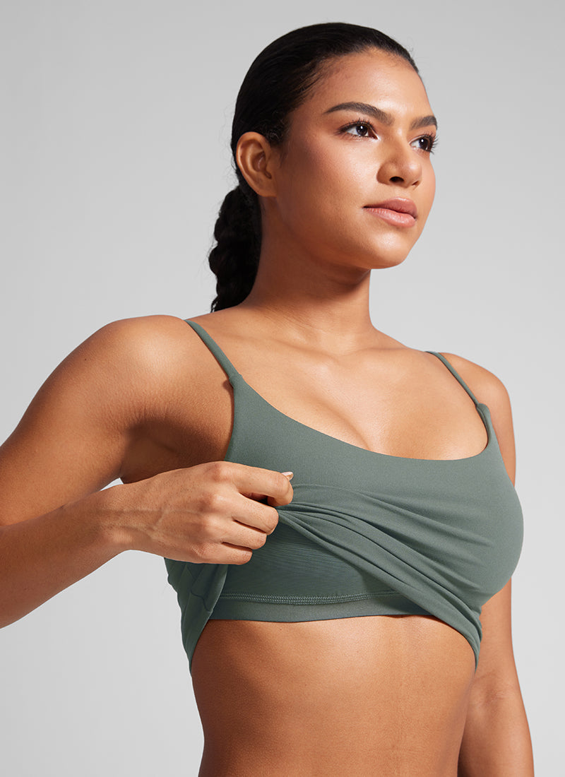 CRZ YOGA Womens Butterlift Scoop Neck U Back Yoga Longline Sports Bra Olive Green