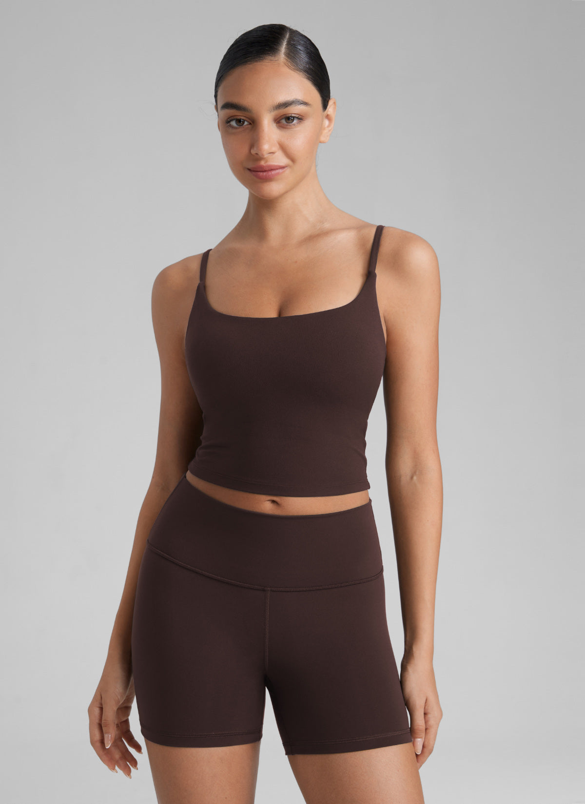 CRZ YOGA Womens Butterlift Scoop Neck U Back Yoga Longline Sports Bra Hot Fudge Brown