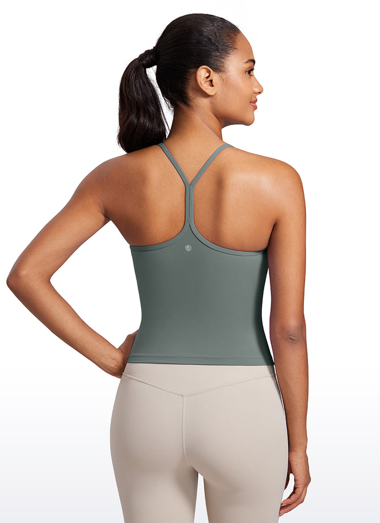 CRZ YOGA Women's Yoga Butterluxe Halter High Neck Padded Tanks Y Back White