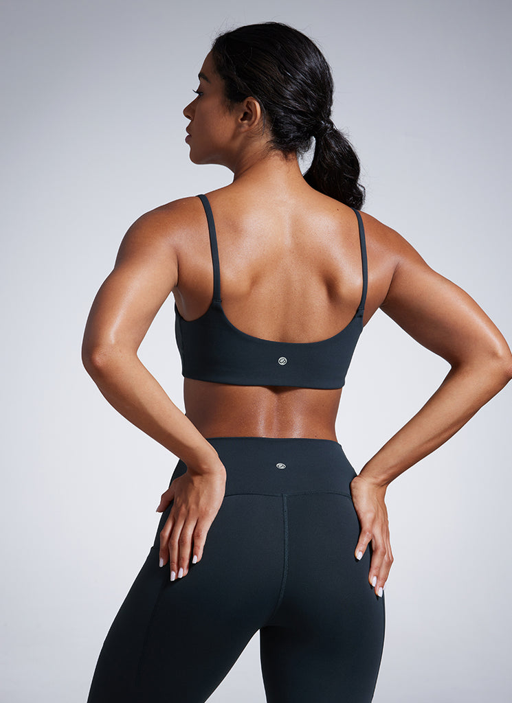 CRZ YOGA Womens Butterbreeze Spaghetti Strap Scoop Neck Sports Bra Black